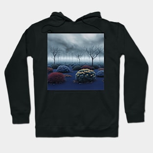 Surreal Blue Natural Landscape with Round Bushes Hoodie